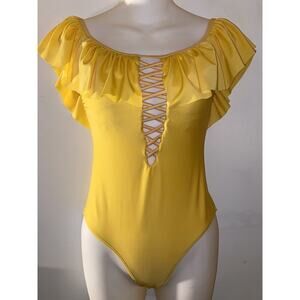 LALA Women's Tie Front One Piece Swimsuit Yellow Size Small